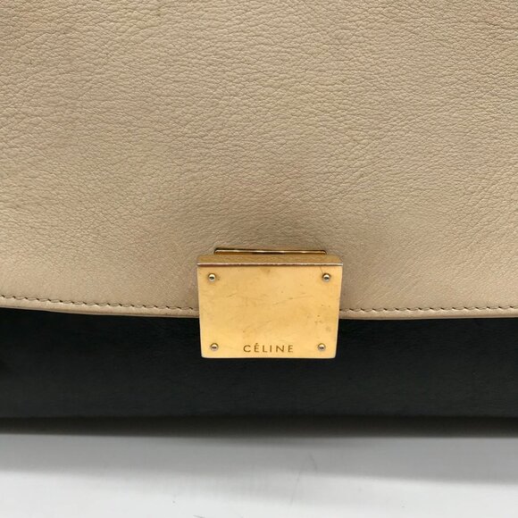 Celine Beige & Black Calfskin Trapeze Convertible Satchel - Picture 12 of 12